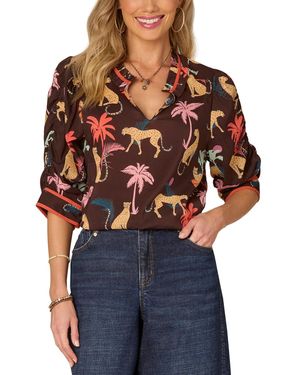 Democracy Printed Elbow-sleeve Blouse - Red
