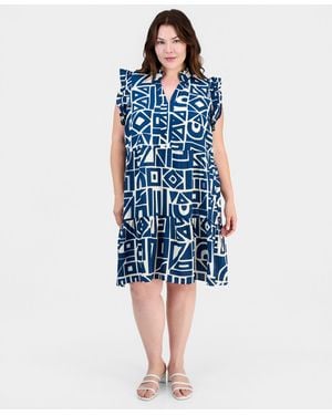 Sandra Darren Plus Size Ruffled Tiered Shift Dress - Blue