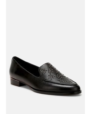 Rag & Co Gabassi Studded Genuine Leather Loafers - Black