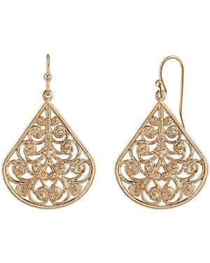 2028 Gold Tone Filigree Teardrop Earrings - Yellow