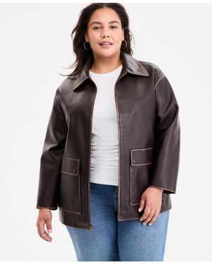 BCBGMAXAZRIA Plus Size Zip-front Faux-leather Coat - Gray