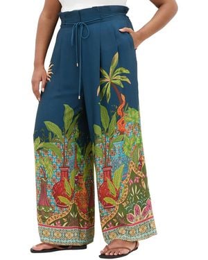 City Chic Plus Size Fools Paradise High-rise Print Wide-leg Pants - Blue