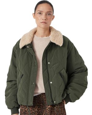 Hush Teddy Collar Quilted Bomber Jackets - Green