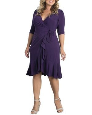 Kiyonna Plus Size Whimsy Ruffled Midi Wrap Dress - Black