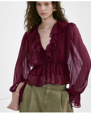 Mango Fluid Ruffled Blouse - Red