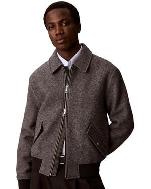 Calvin Klein Wool-blend Boucle Bomber Jacket - Brown