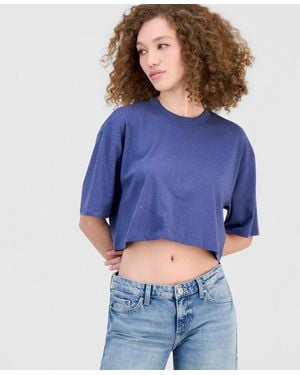 Guess Rhinestone Embellished Crewneck Cropped T-shirt - Blue