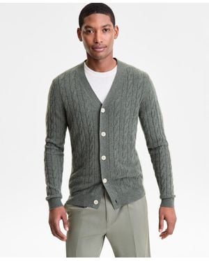 Club Room Regular-fit Cable-knit 100% Cashmere Cardigan - Gray