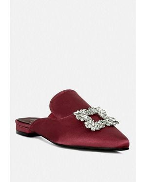 Rag & Co Perrine Diamante Brooch Slip On Mules - Red