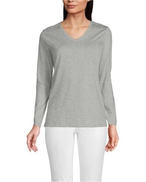Lands' End Relaxed Supima Cotton Long Sleeve V-neck T-shirt - Gray
