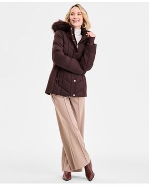 Michael Kors Michael Faux-fur-trim Hooded Puffer Coat - Purple