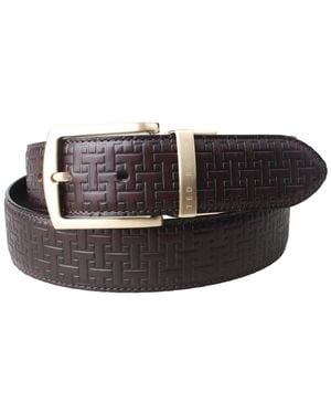 Ted Baker Reversible Embossed Dress Leather Belt - Black