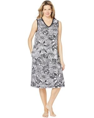 Dreams & Co. Plus Size Trapeze V-neck Short Lounger - Gray