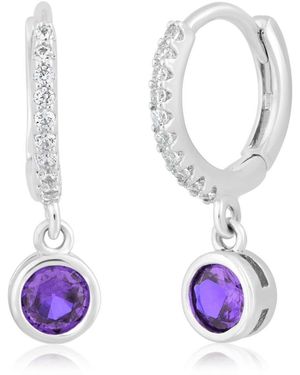 Simona Round Bezel Birthstone Small Cz Charm Hoops - White