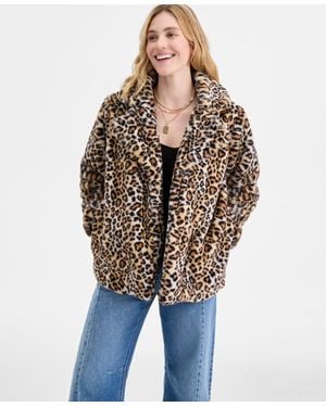 On 34th Woven Sketchy Leopard-print Faux-fur Coat - Blue