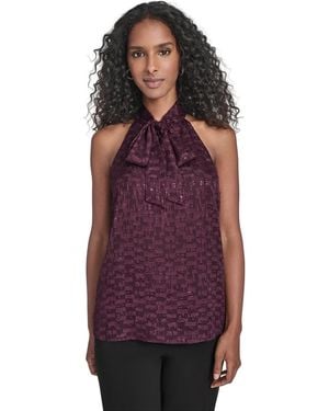 Calvin Klein Novelty Sleeveless Tie Neck Top - Purple