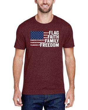 LA Pop Art Flag Faith Family Freedom American Flag Word Art T-shirt - Red