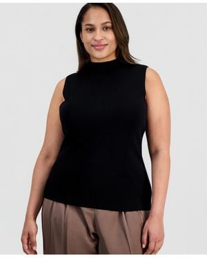 Tahari Asl Plus Size Mock-neck Sleeveless Sweater - Black