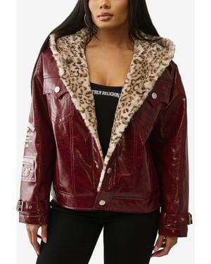 TRUE RELIGION Oversize Patent Leather Jacket - Red