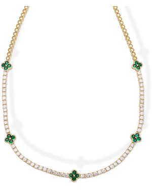 Macy's Simulated Emerald And Cubic Zirconia Clover And 18'' Necklace - Metallic