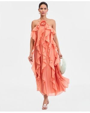 yellow chiffon maxi dress Miss Circle Women Xella Yellow Pleated Chiffon Maxi Dress
