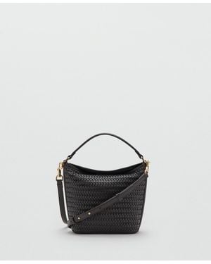 Mango Small Braided Bucket Bag - Black