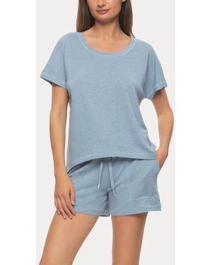 Felina Lauren Linen Jersey Pullover Top And Shorts Sleepwear - Blue