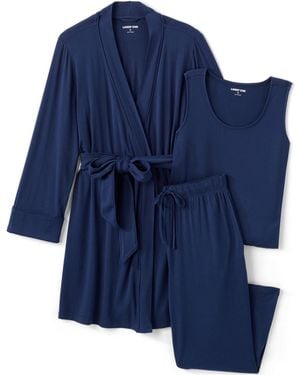 Lands' End Cooling 3 Piece Pajama Set - Blue