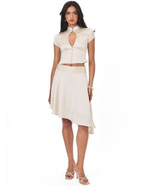Miss Circle Galina Midi Asymmetrical Satin Skirt - White