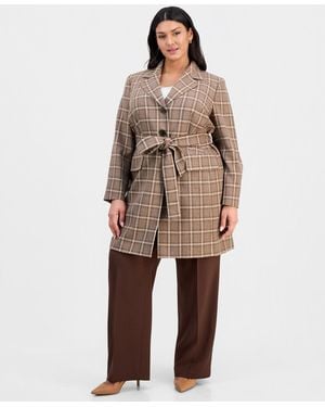 Le Suit Plus Size Belted Wide-leg Mid-rise 2 Piece Pantsuit - Natural