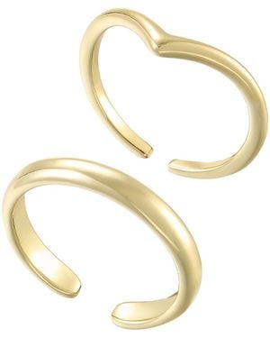 Adornia Adjustable Chevron And Double Line Toe Ring Set - Metallic