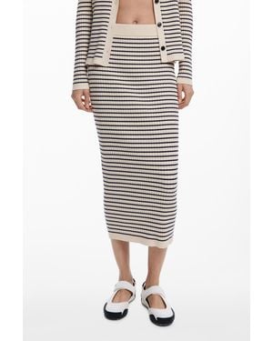 Desigual Striped Knit Midi Skirt - White