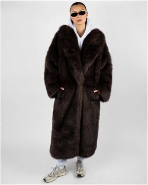 WeWoreWhat Long Faux Fur Jacket - Black