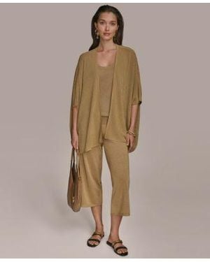 Donna Karan Metallic Open Front Cardigan Cropped Pants - Natural