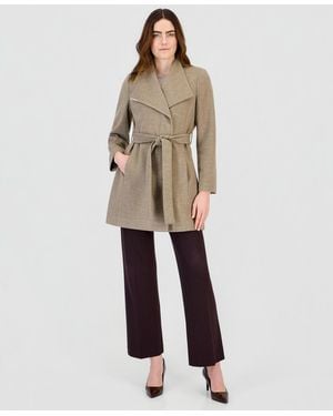Calvin Klein Wing Collar Belted Wrap Coat - Natural