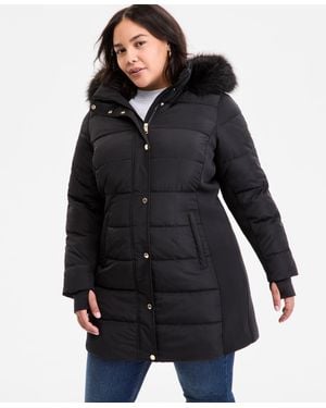 Michael Kors Michael Plus Size Faux-fur-trim Hooded Puffer Coat - Black