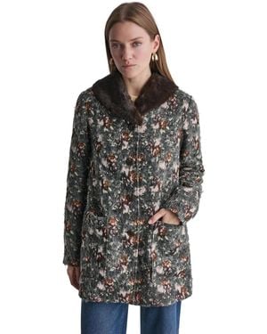BCBGMAXAZRIA Long-sleeve Floral Faux-fur Coat - Black
