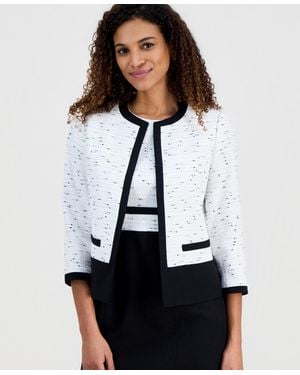 Kasper Framed Tweed Collarless Jacket - White