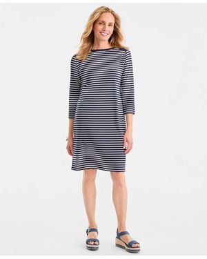 Style & Co. Striped Boat-neck Knit Dress - Blue