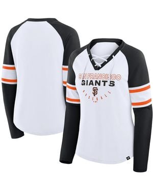 Fanatics White/black San Francisco Giants Blitz Package Raglan Lace-up V-neck Long Sleeve T-shirt - Blue