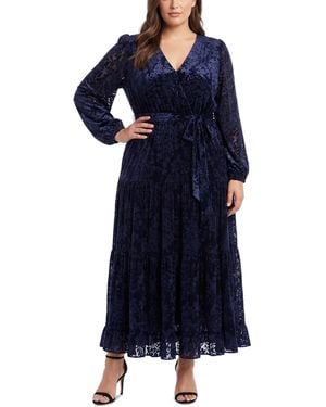 Taylor Plus Size Floral Burnout Velvet Midi Dress - Blue