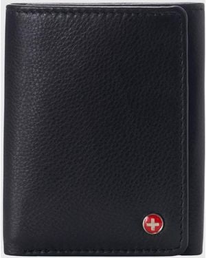 Alpine Swiss Leon Trifold Wallet Rfid Safe Bifold Genuine Leather Id Window - Black