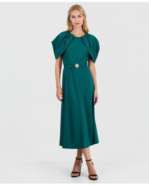 Anne Klein Cowled-cold-shoulder Caplet-sleeve Scuba Crepe Dress - Green