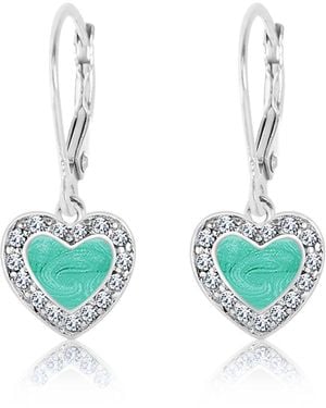 Chanteur Girls /girl/heart Crystal White Gold Palladium Plating Leverback Earring - Green