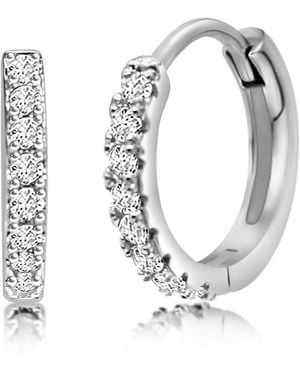 Chanteur Girls /girl/round Crystal White Gold Palladium Plating huggie Hoop Earrings - Metallic