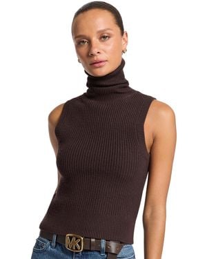 Michael Kors Michael Merino Wool Sleeveless Turtleneck Sweater Vest - Brown