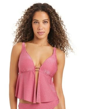 BarIII Fly Away Deep V-neck Tankini Top - Red