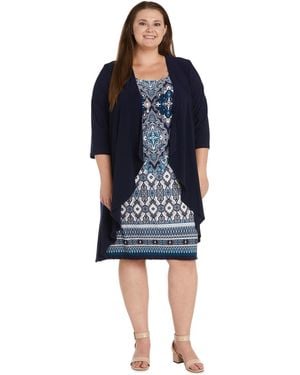 R & M Richards Plus Size Printed Jacket Dress - Blue