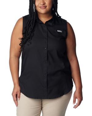 Columbia Plus Size Pfg Tamiami Button-front Sleeveless Top - Black