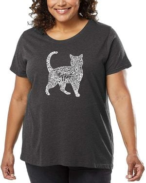 LA Pop Art Plus Size Cat Word Art T-shirt - Gray